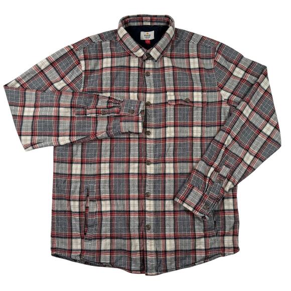 Marine Layer Mens Medium Red Gray Plaid Long Sleeve Flannel Overshirt - Picture 1 of 11